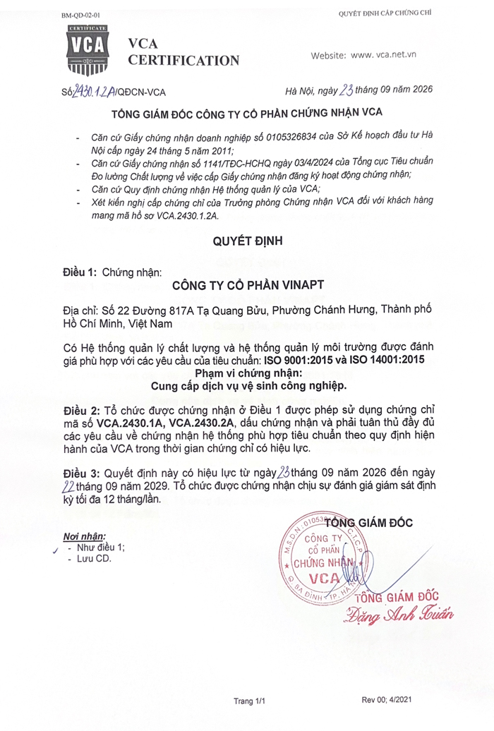 Chứng chỉ ISO 1