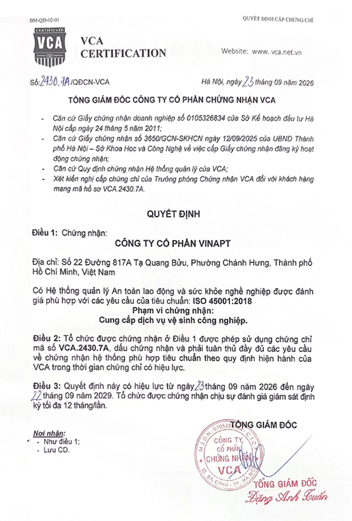 Chứng chỉ ISO 6